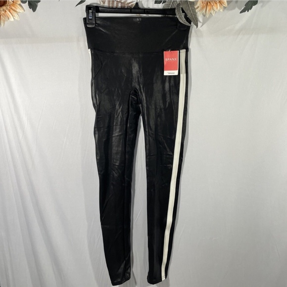 NWT Spanx [ Small ] Side‎ Stripe Faux Leather Leggings in Black/White - Picture 6 of 12